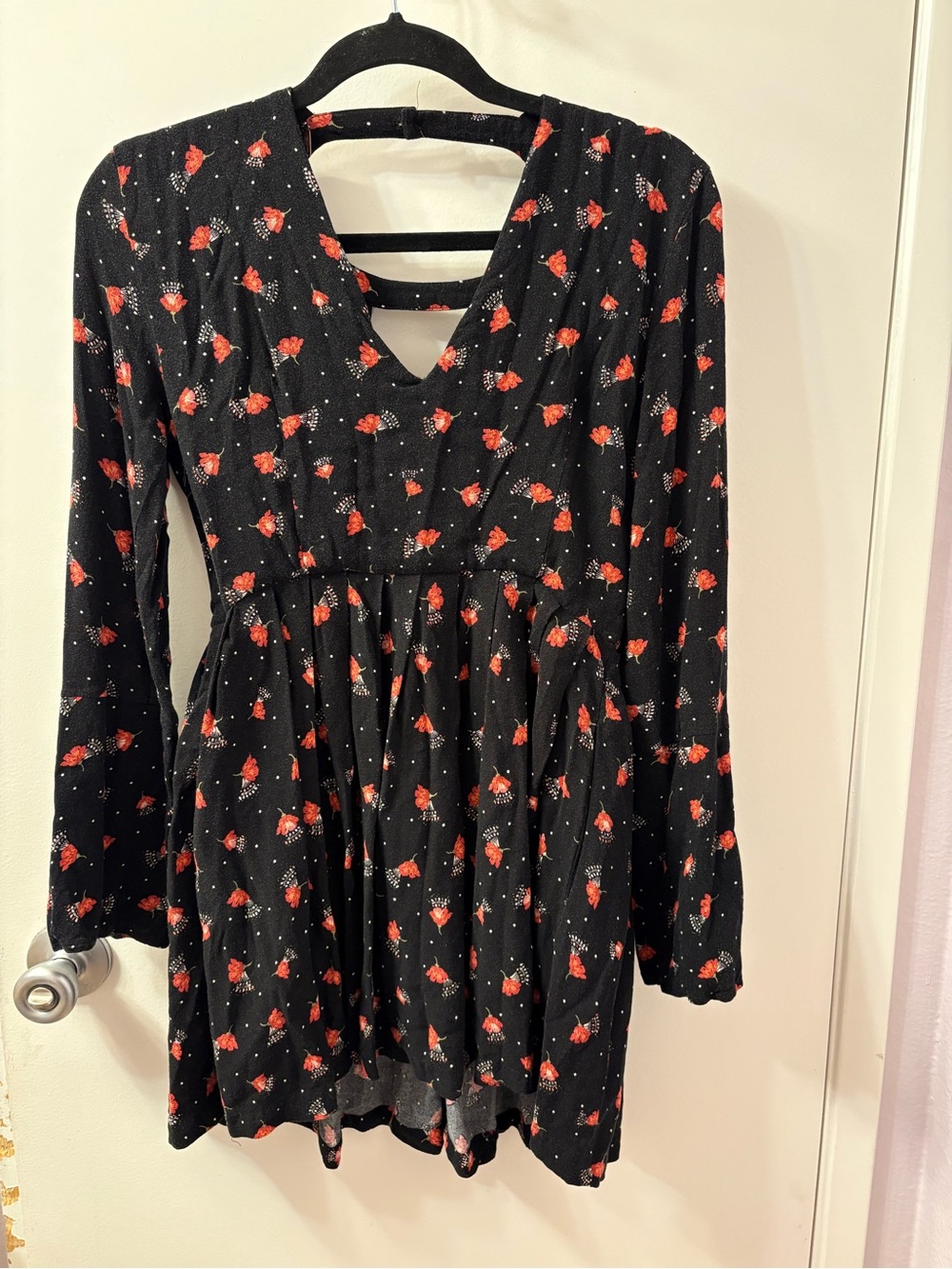 Free People Black Mini Floral Dress EUC Size 6
